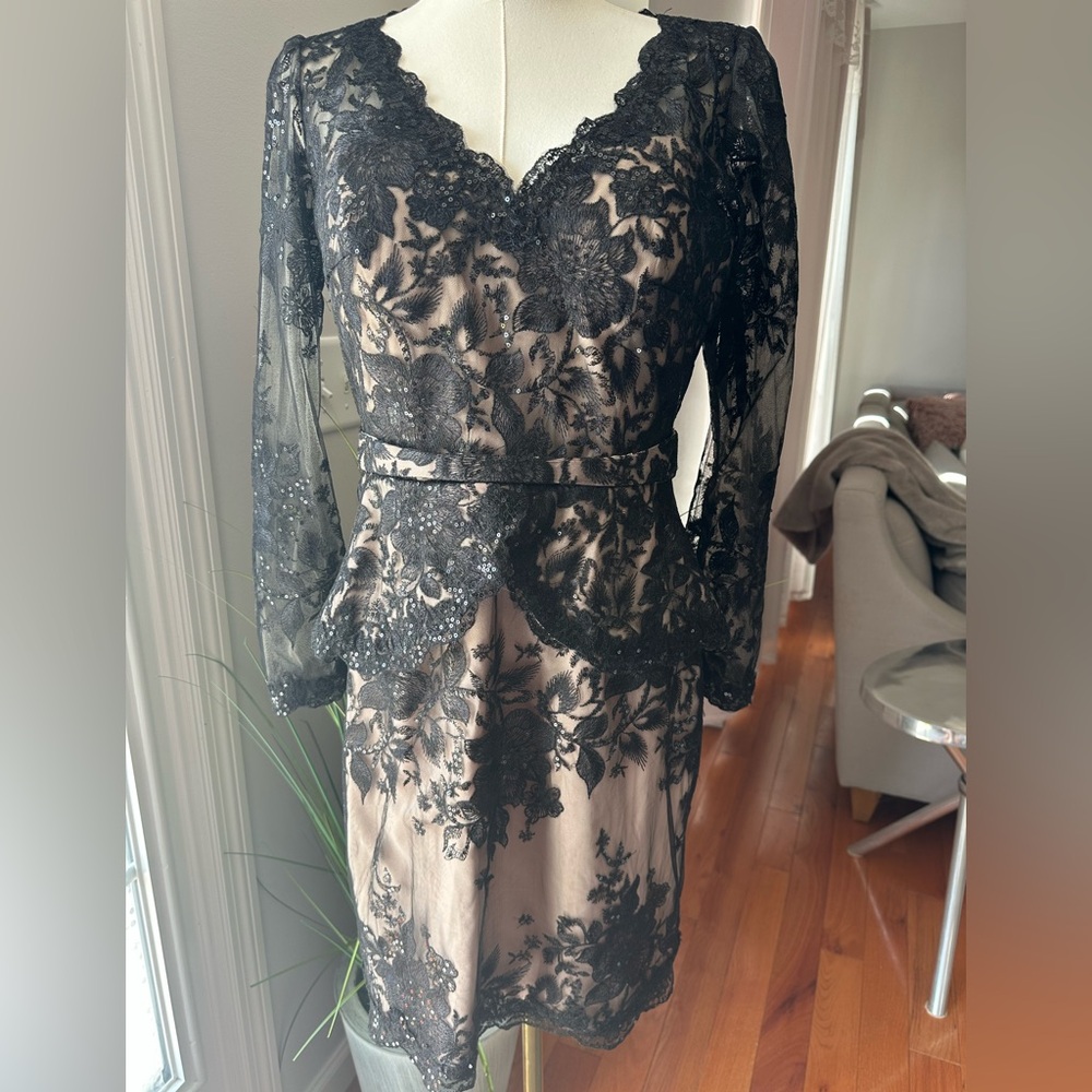 Social Occasions by Mon Cheri Black Floral Dress. Formal Cocktail Sequins 4